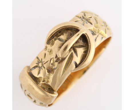 A late 20th century 9ct gold belt buckle band ring, maker's marks WW Ltd, hallmarks London 1972, band width 7.7mm, size L, 5g