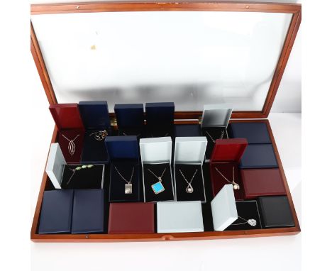 A quantity of modern silver stone set pendant necklacesLot sold as seen unless specific item(s) requested 