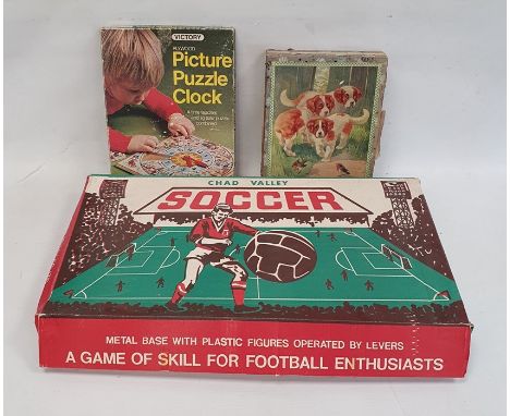 Chad Valley table soccer set, a Victory picture puzzle clock and a set of picture building blocks (3) 