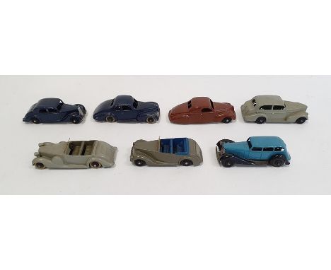 Seven assorted Dinky diecast model cars including a Lincoln Zephyr, a Riley Armstrong Siddeley Oldsmobile Studebaker and one 