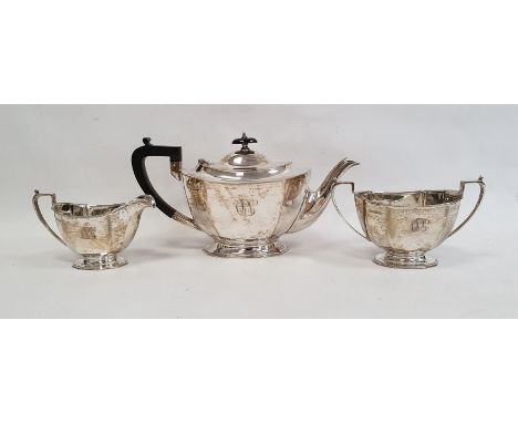 Silver three-piece tea set by Frank Cobb & Co Ltd, Sheffield 1939, comprising teapot, two-handled sugar bowl and milk jug, al