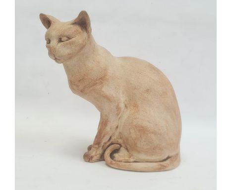 Diane Lawrenson ASWA born 1946, a pottery sculpture of a seated cat, 24cm high with provenance that it was 'bought 30 years a