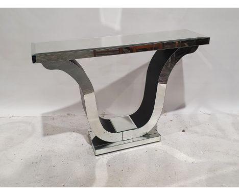 Modern glass console/hall table, the rectangular glass top on shaped supports to rectangular base, 118cm x 81cm 