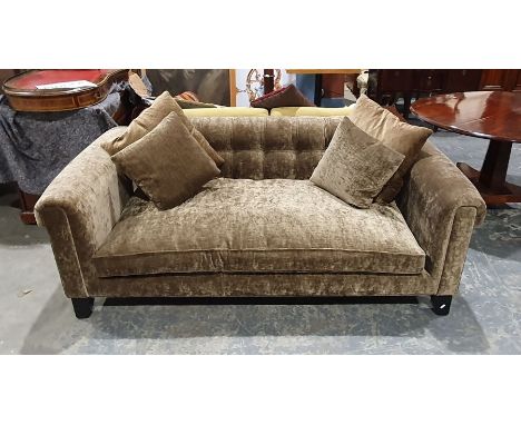 Modern sofa in brown ground upholstery, black feetCondition ReportApprox. Dimensions; Width 200cm x Height 75cm x Depth 118cm