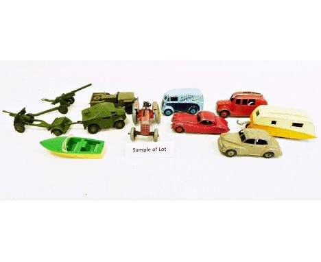 Principally Dinky model vehicles to include Studebaker No.169, Morris 10 CWT van, Commer pick up truck, fire car, caravan no.