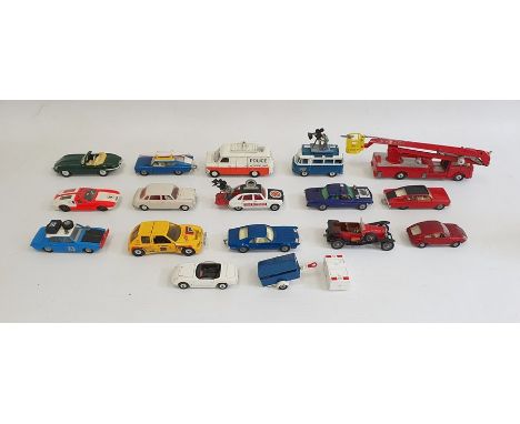 Two boxes of assorted cars and planes to include Corgi Toys Automobile Super 88, Corgi Toys Renault 16, Dinky Toys Beachcraft