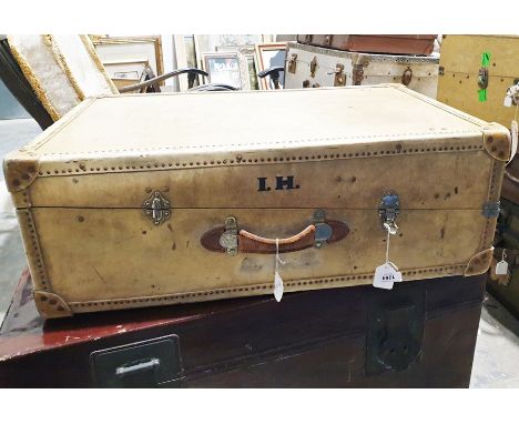 Cream leather trunk with integral drawers 