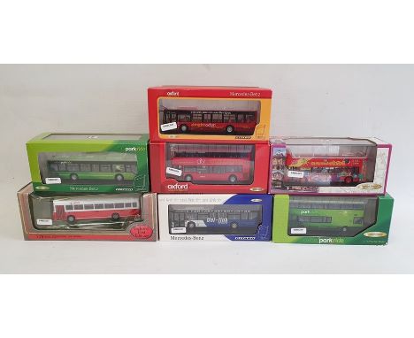 Box of assorted mainly model cars to include Oxford Park Ride double decker buses, other buses, a Star Trek boxed travel set,