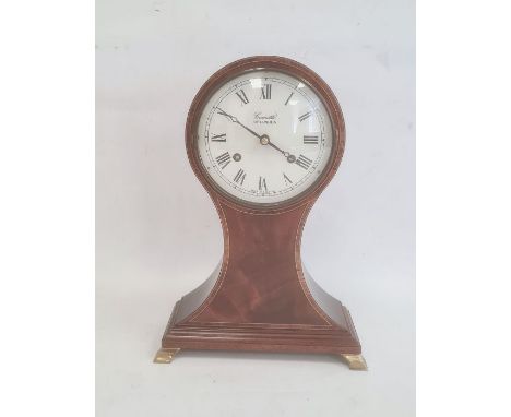 Comitti of London reproduction inlaid mahogany balloon-shaped mantel clock of Edwardian style, the circular dial with Roman n