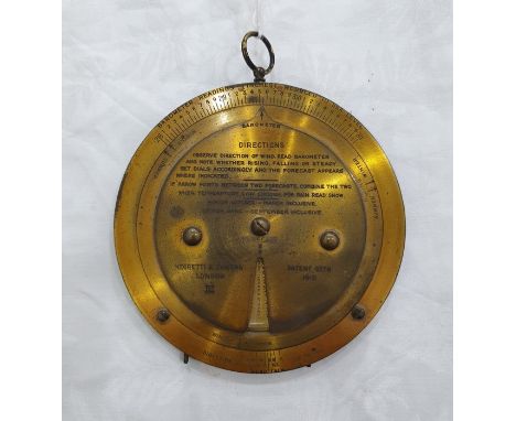 Negretti &amp; Zambra of London patent brass weather forecast easel travel barometer, circa 1915&nbsp;