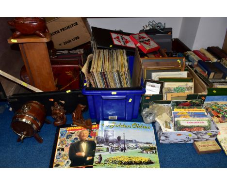 SIX BOXES AND ONE SUITCASE OF BOOKS, L.P RECORDS AND SUNDRIES, to include over one hundred LPs, Harry Secombe, Frank Sinatra,