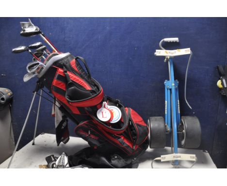 GOLFING EQUIPMENT to include a nearly full set of Taylor made, and Mizuno clubs all inside a Macgregor golf bag along with a 