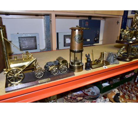 A COLLECTION OF MINING AND COLLIERY MODELS TOGETHER WITH  A MINER'S LAMP, comprising a Welsh brass and copper lamp made by E.
