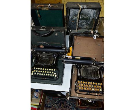 FOUR MANUAL TYPEWRITERS, comprising two Corona models with 1917 patent labels, for spares or repair and two Imperial 'The Goo