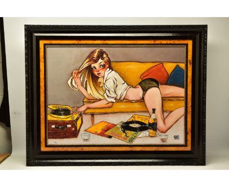 TODD WHITE (AMERICAN 1969) 'NINE PIECES OF VINYL', a signed limited edition print depicting a female figure playing records, 