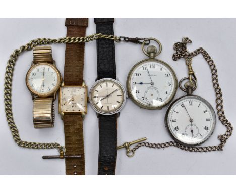 TWO POCKET WATCHES AND A SELECTION OF WRISTWATCHES, the first a hand wound movement, white dial signed 'Reputa', Arabic numbe