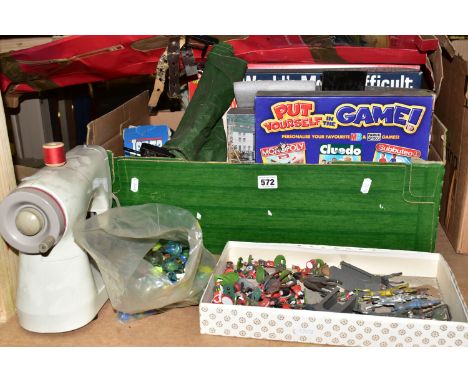 GAMES AND TOYS, ETC, to include A Jones Meccano Sewing machine, Chad Valley lead race horses, Britains plastic highland soldi