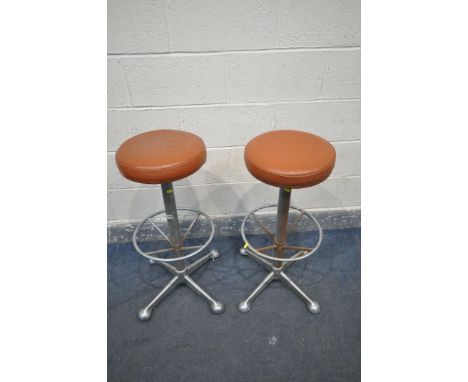 A PAIR OF VINTAGE INDUSTRIAL CHROME HIGH STOOLS, height 80cm (both well rusted)