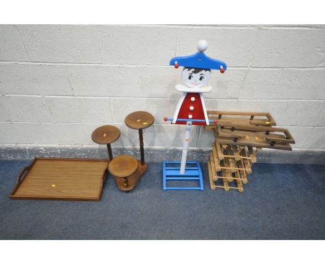 A SELECTION OF OCCASIONAL FURNITURE, to include a child's clothes stand, with hooks, height 105cm, a metal floor lamp with do