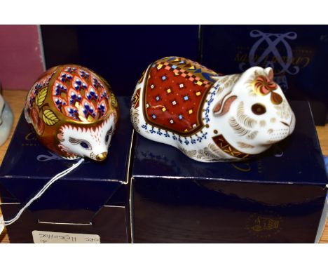 TWO BOXED ROYAL CROWN DERBY PAPERWEIGHTS, comprising 'Orchard Hedgehog' Collectors Guild exclusive, and Guinea Pig, both firs