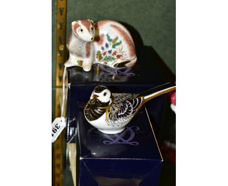 TWO BOXED ROYAL CROWN DERBY PAPERWEIGHTS, comprising Stoat and Pied Wagtail, both first quality with gold stoppers, red print