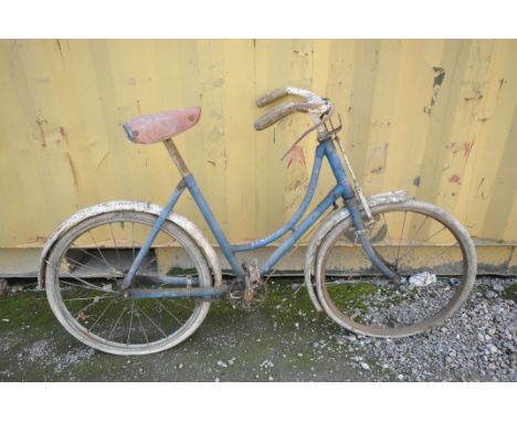 A VINTAGE BLUE FINISH CHILDS BICYCLE, front label partially unreadable, can just make out 'Motor' (condition:-ideal for resto