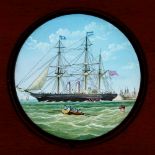 Slide 1, Paddle driven sailing ship Maker unknown (7 x 4 1/2 x 3/8 inches)