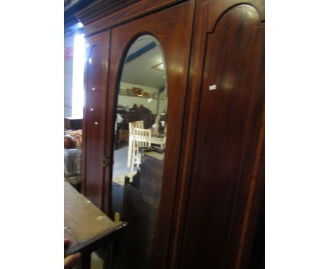 EDWARDIAN MAHOGANY SATINWOOD SINGLE MIRRORED DOOR WARDROBE 