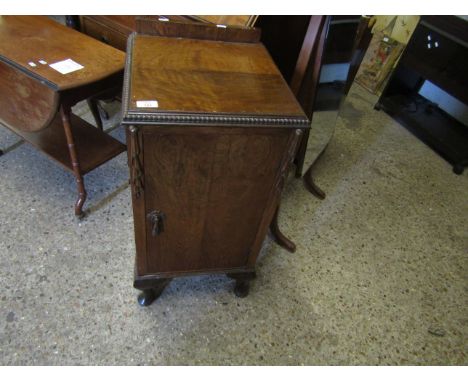 WALNUT SINGLE CUPBOARD DOOR BEDSIDE CABINET RAISED ON PAD FEET 