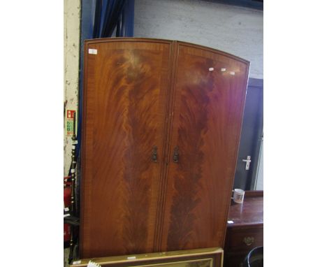 REPRODUCTION MAHOGANY ARCH TOP DOUBLE DOOR WARDROBE WITH TWO FULL WIDTH DRAWERS TO BASE RAISED ON PAD FEET 