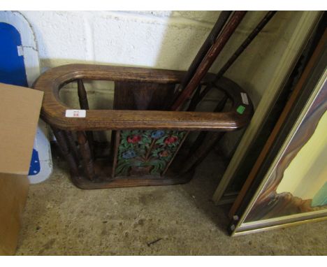 OAK OVAL FORMED STICK STAND AND A QUANTITY OF STICKS 