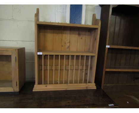 WALL MOUNTED PINE FRAMED PLATE RACK WITH OPEN SHELF 