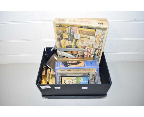 BOX MIXED ITEMS TO INCLUDE VINTAGE BALANCE SCALES, BOOKS, NOSTALGIA, JIGSAW ETC