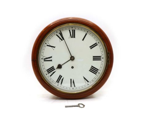 A 19th century mahogany drop dial wall clock, 37cm diameterCondition report: wear to casesplit to rimnot tested 