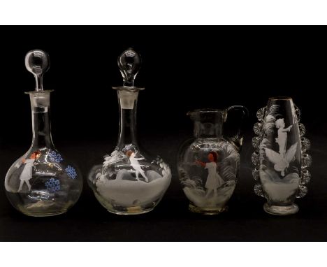 A collection of clear glass 'Mary Gregory' items, to include examples having coloured enamel decoration, the lot comprises va