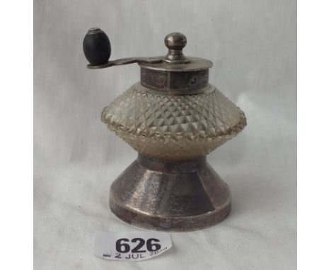 Good pepper grinder with cut glass body - London 1891