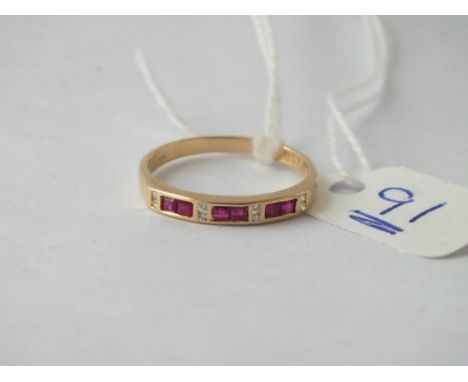 Ruby &amp; diamond half eternity ring - size M - 1.7gms