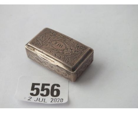Small Georgian snuff box with foliage engraving - B'ham 1797 by JC - 1.5" long