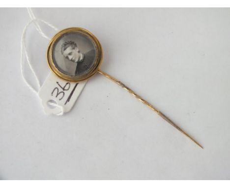 Antique miniature portrait gold stick pin 