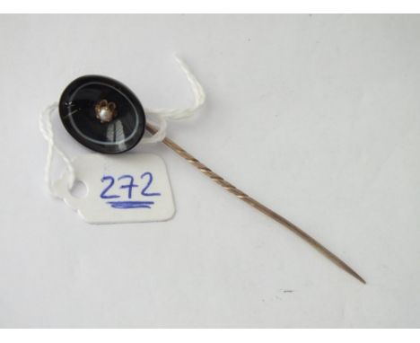 Banded agate &amp; pearl stick pin