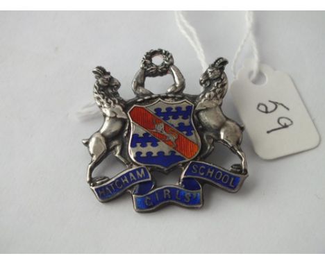 ilver and enamel coat of arms brooch Mitcham Girls School