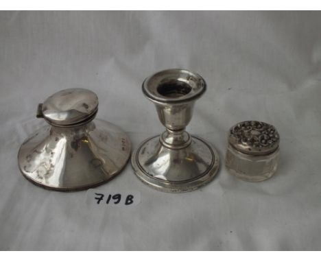 Capstain shaped ink well, a candle stick and a mounted jar