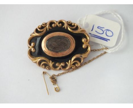 Gold &amp; enamel mourning brooch