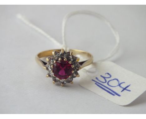 Ruby &amp; diamond cluster ring in 9ct - size O - 2.2gms