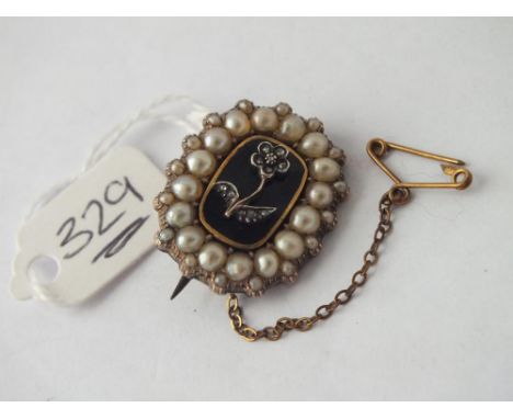Antique pearl enamel &amp; diamond brooch 