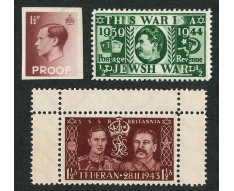 Great Britain 1943-44 propaganda forgeries: 'This War is a Jewsh War' on the design of the 1935 Silver Jubilee ½d green, and 