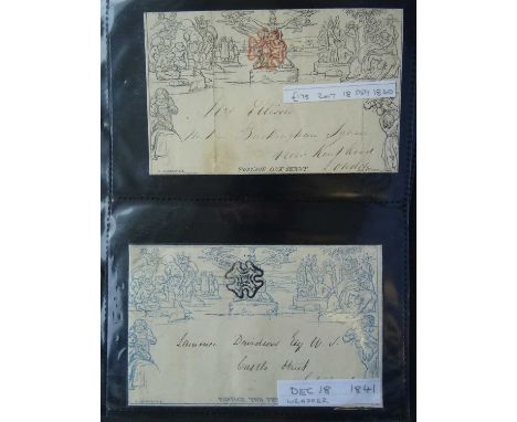 Great Britain 1840 Mulready envelopes (7) and a range of caricatures (6), the originals including 1d envelope used 13th May a