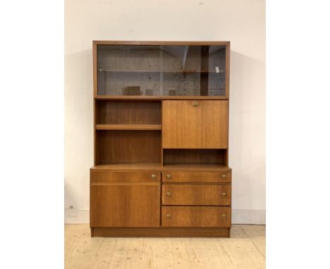 McIntosh, A mid century teak side cabinet, the top section fitted with twin smoked glass sliding doors over an open shelf and