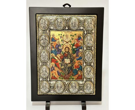 A Royal Silver precious religious icon, Exact Byzantine copy carved in 950 silver, elaborated in such a way that remains immu