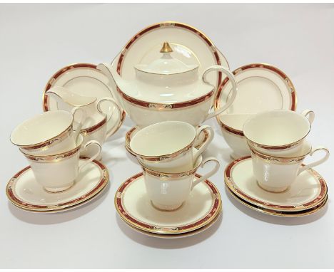 A Royal Doulton china Chandon pattern part tea service of sixteen pieces including six side plates, six saucers, milk jug, su